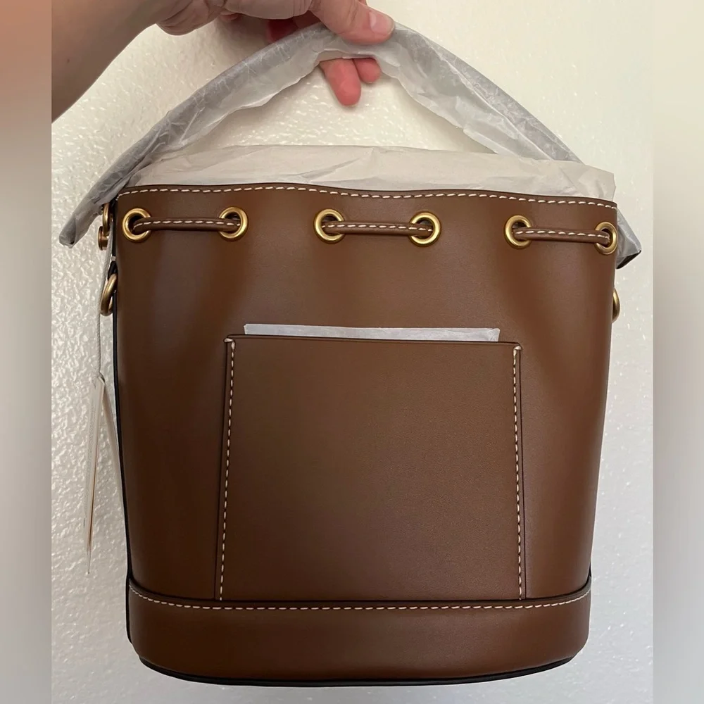 NEW Tory Burch T Monogram Leather Bucket Bag in Moose - Picture 2 of 3